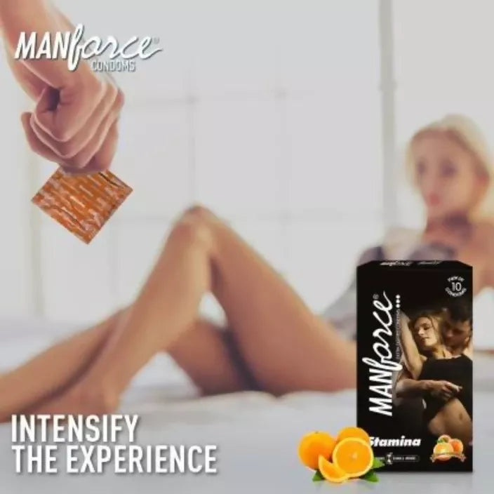 Manforce Stamina Extra Dotted Orange Flavoured Full Box Condoms - 3 Pcs in 12 Pack (India)