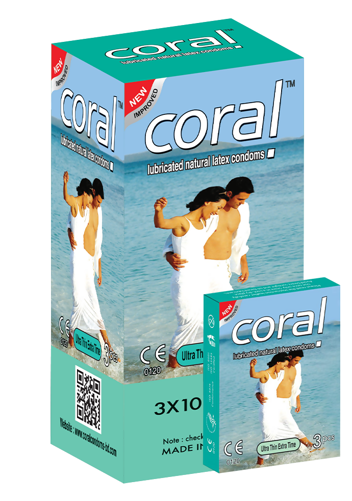Coral Ultra Thin Extra Time Lubricated Natural Latex Full Box Condom - 3 x 10 Packs (Malaysia)