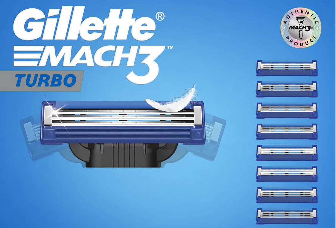 Gillette Mach 3 Turbo Sensitive Manual Shaving Razor Blades Loose (Pack of 4 cartridges)