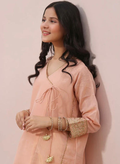 Peach Maisuri Embroidered One Piece Kurti