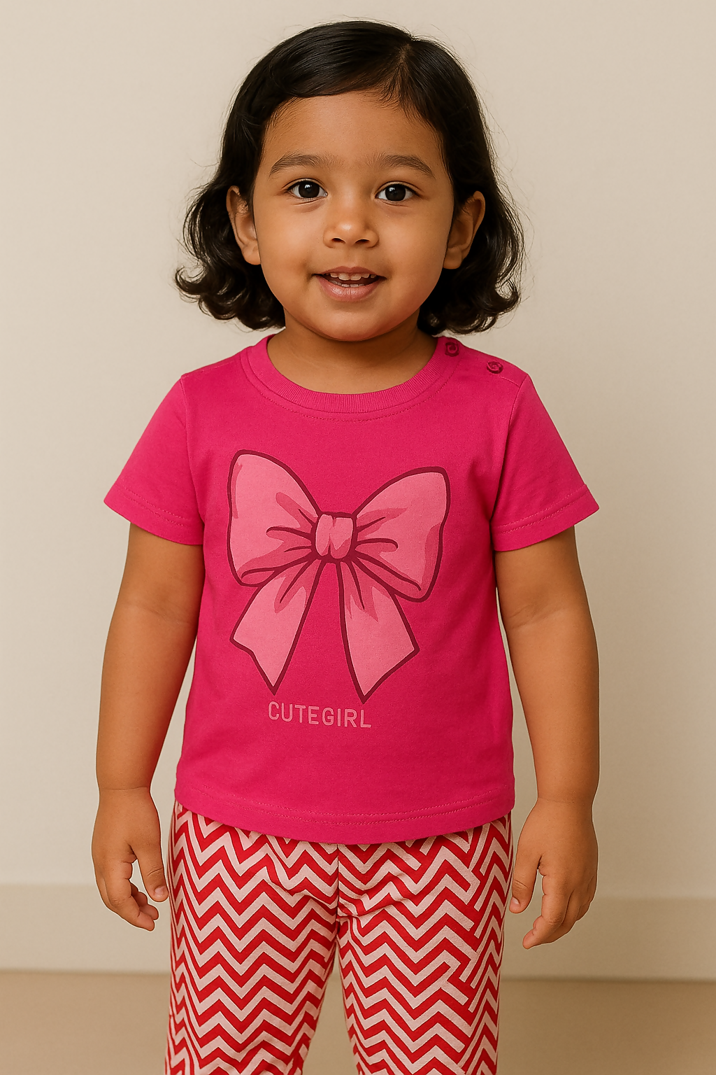 Smiling Girl in Pink and Red
