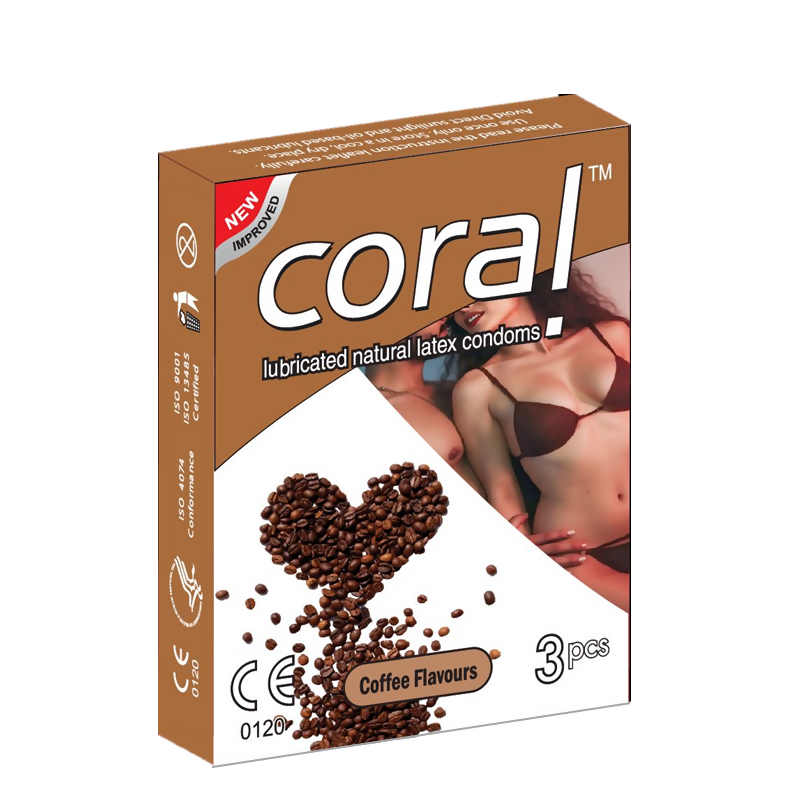 Coral Coffee Flavors Lubricated Natural Latex Full Box Condom - 3 x 10 Packs (Malaysia)