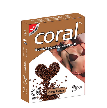 Coral Coffee Flavors Lubricated Natural Latex Full Box Condom - 3 x 10 Packs (Malaysia)