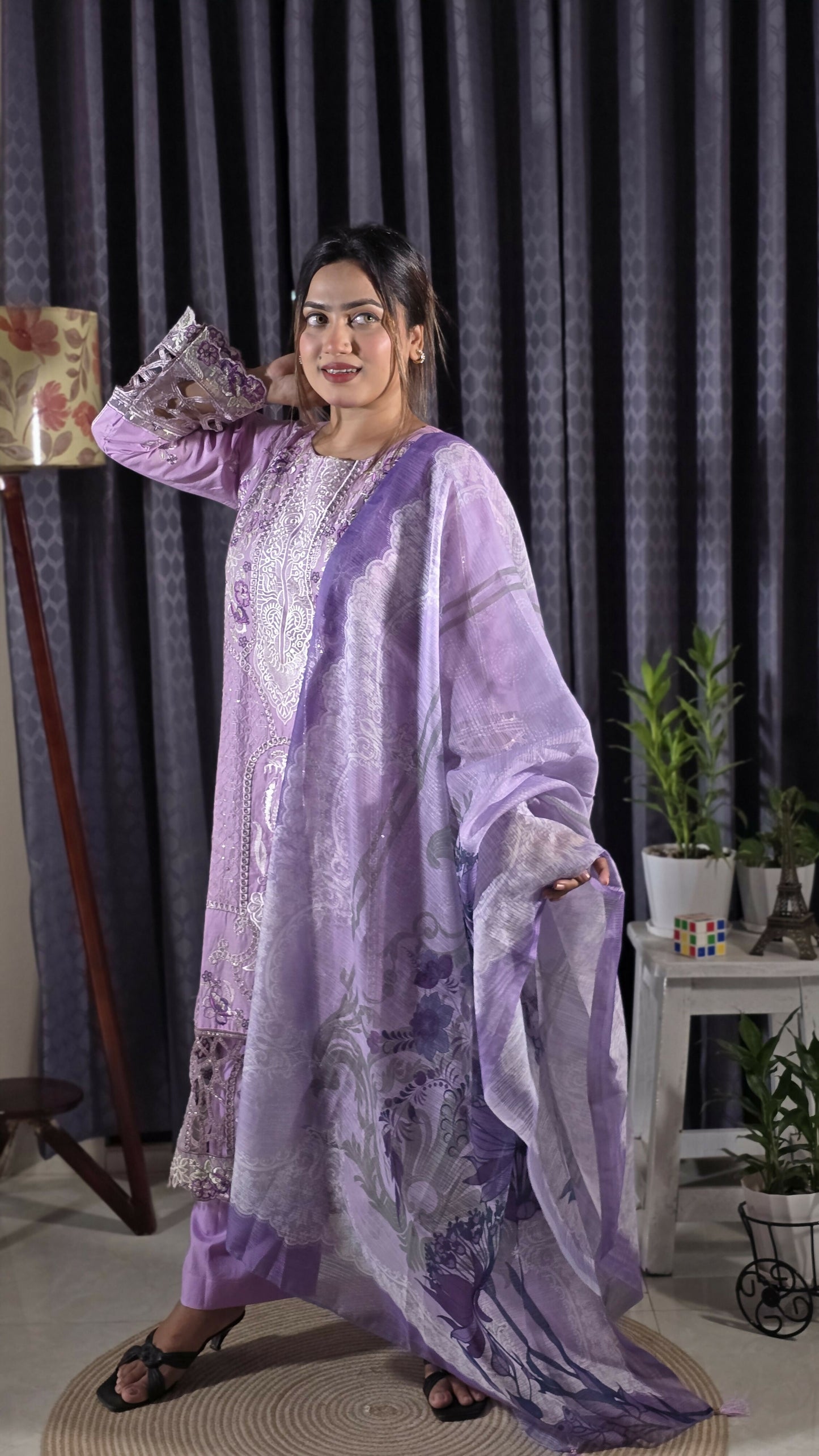 Exclusive Stitched Luxury Cotton Cut Work Embroidered Three Piece