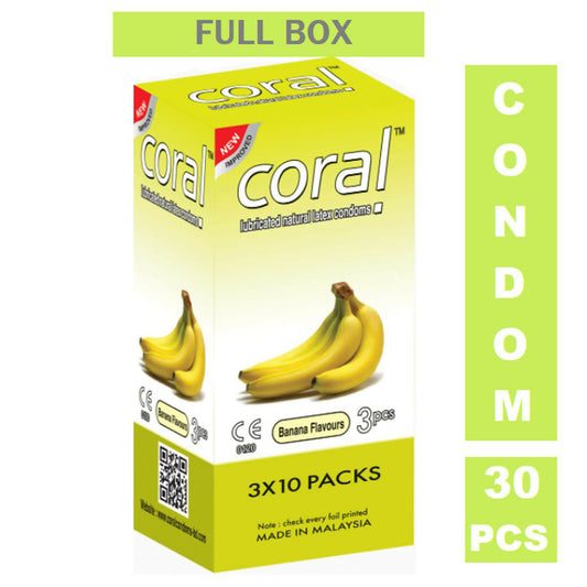 Coral Banana Flavor Extra Performance Full Box Condom - 3 x 10 Packs (Malaysia)