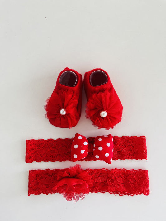 Original China Imported Red Baby Shoes With Hairband