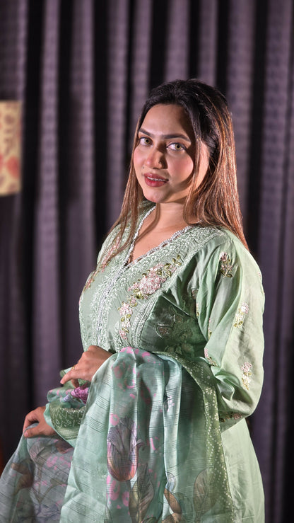 Exclusive Stitched Fancy Cotton Cut Work Embroidered Three Piece