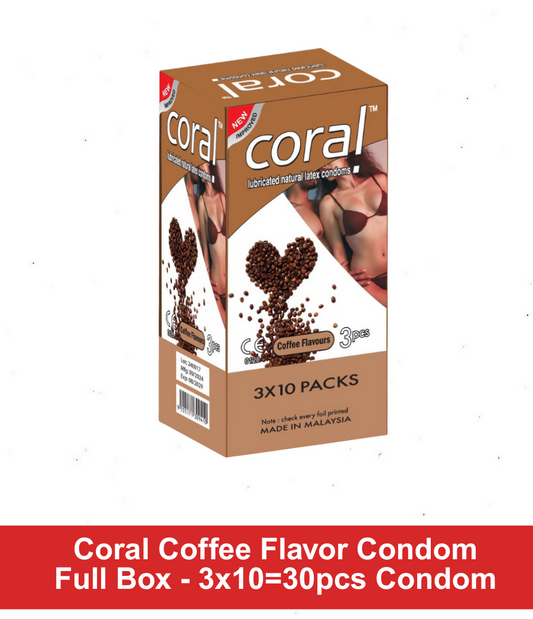 Coral Coffee Flavors Lubricated Natural Latex Full Box Condom - 3 x 10 Packs (Malaysia)
