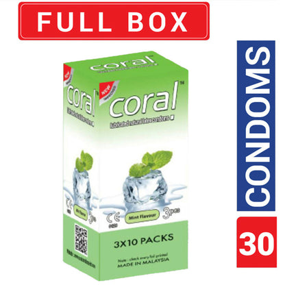 Coral Mint Flavor Extra Performance Full Box Condom - 3 x 10 Packs (Malaysia)