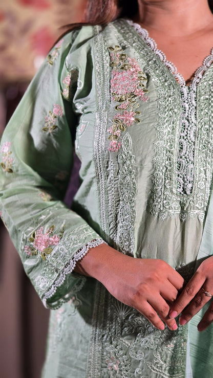 Exclusive Stitched Fancy Cotton Cut Work Embroidered Three Piece