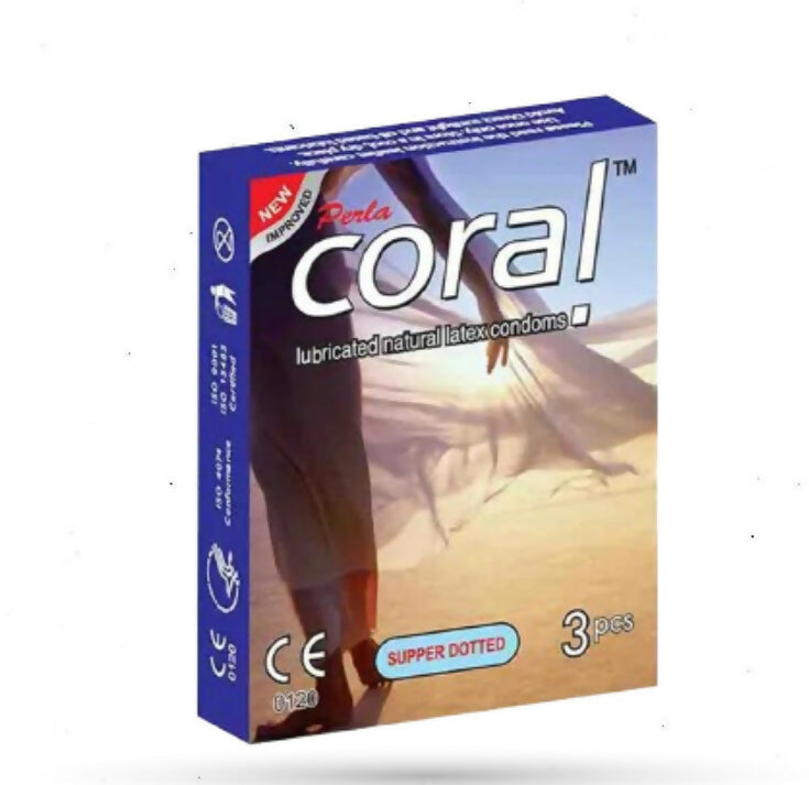 Coral Super Dotted Lubricated Natural Latex Full Box Condom - 3 x 10 Packs (Malaysia)