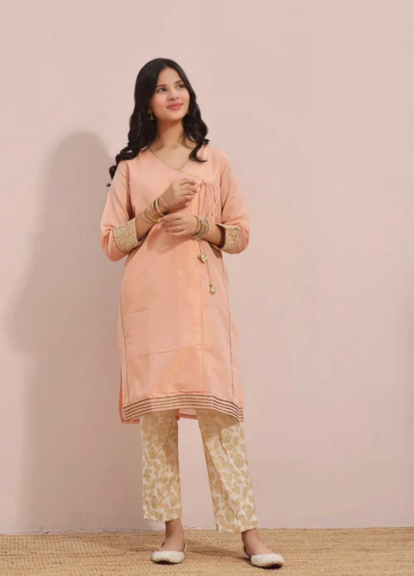 Peach Maisuri Embroidered One Piece Kurti