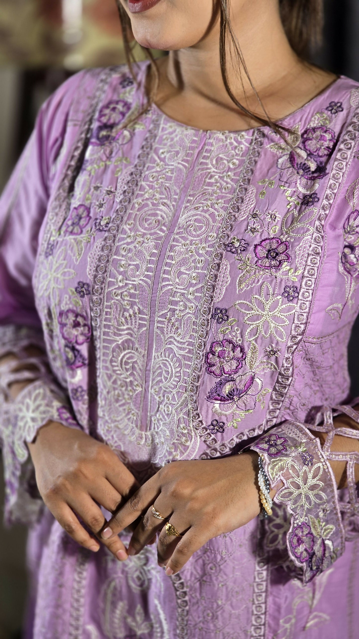 Exclusive Stitched Luxury Cotton Cut Work Embroidered Three Piece
