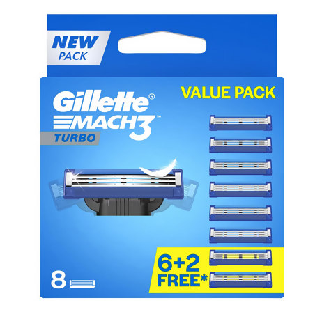 Gillette Mach 3 Turbo Manual Shaving Razor Blades - 8s Pack Cartridge (India)