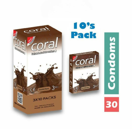 Coral Chocolate Flavor Extra Performance Full Box Condom - 3 x 10 Packs (Malaysia)