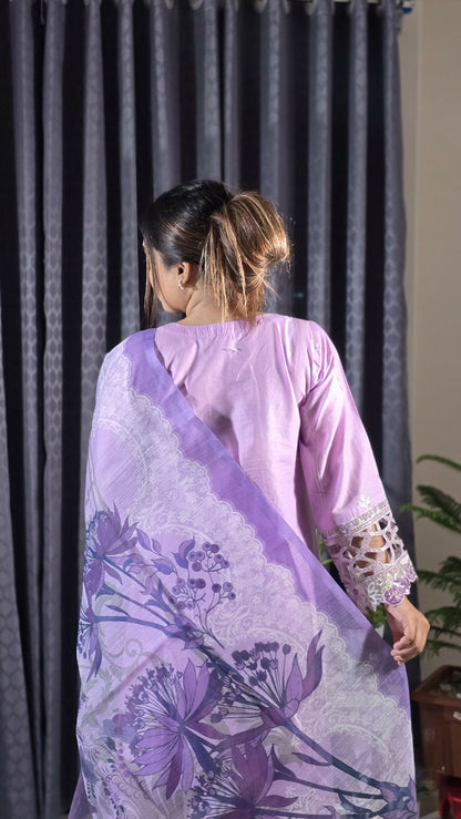 Exclusive Stitched Luxury Cotton Cut Work Embroidered Three Piece