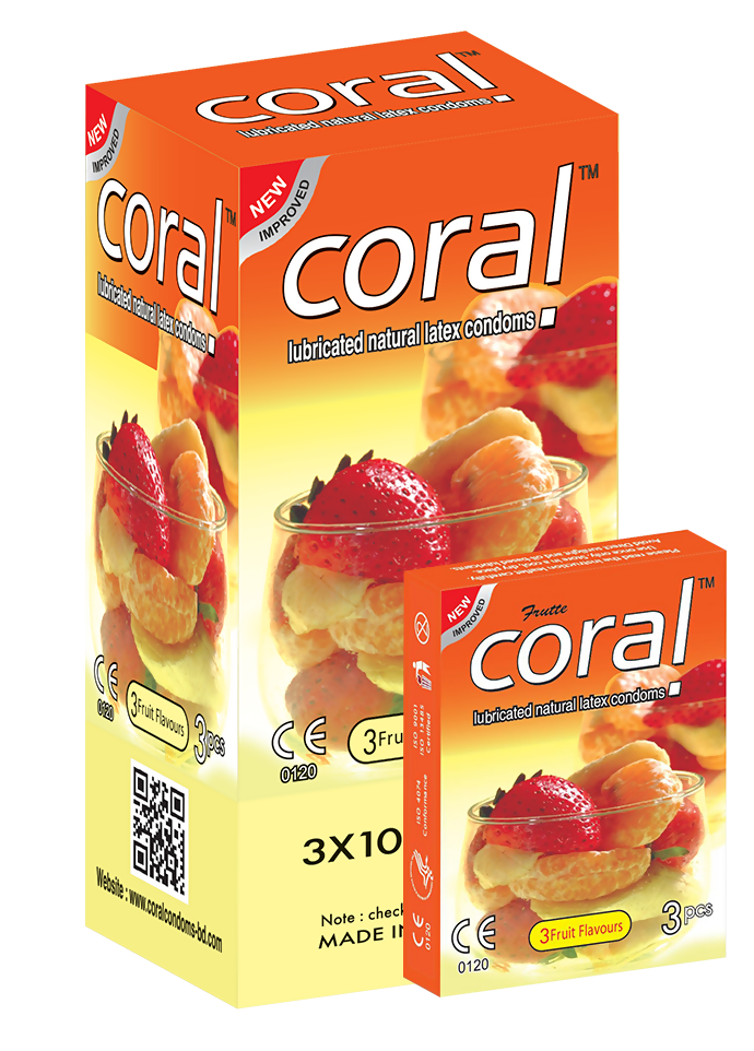 Coral 3 Fruits Flavors Lubricated Natural Latex Full Box Condom - 3 x 10 Packs (Malaysia)