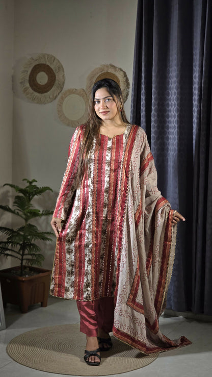 Exclusive Cotton Boutique Kamdani Work Unstitched Three Piece - Deep Rose
