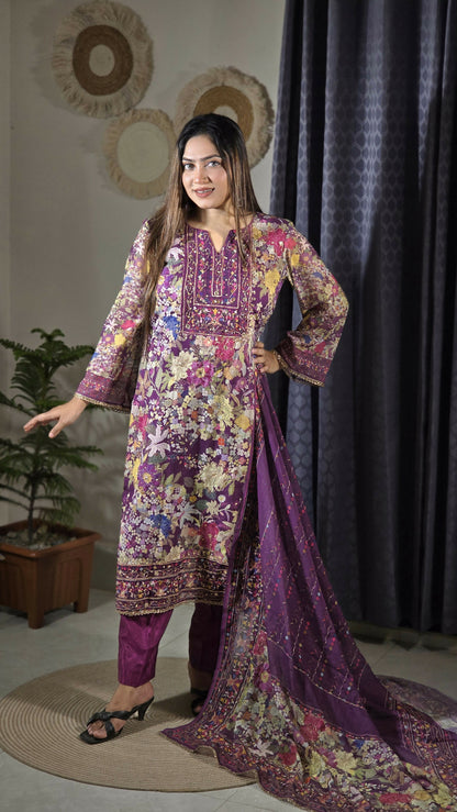 Exclusive Lahori Soft Georgette Unstitched Three Piece