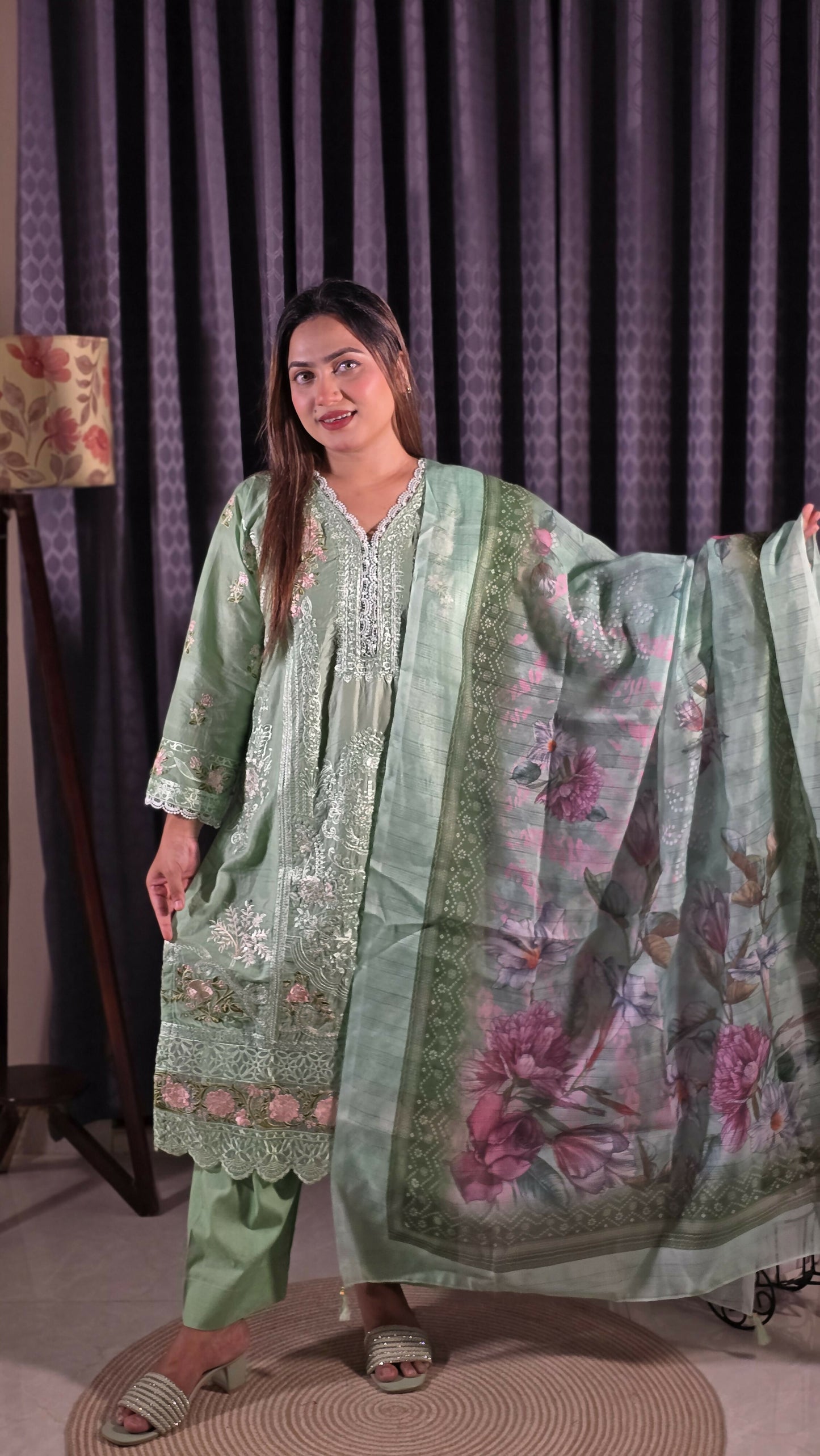 Exclusive Stitched Fancy Cotton Cut Work Embroidered Three Piece
